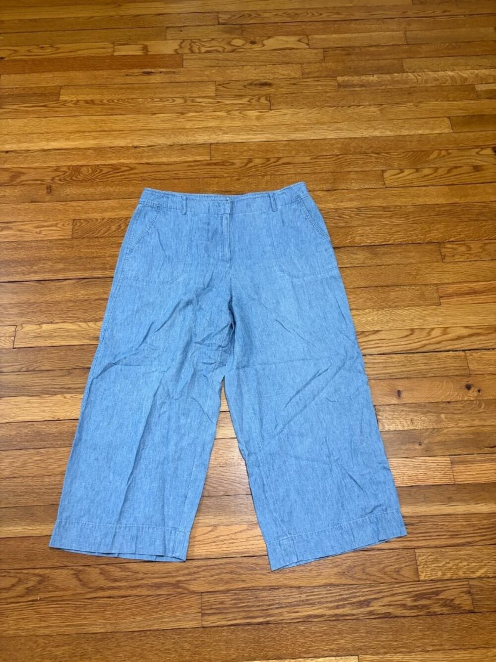 Talbots Womens Cropped Pants Size 10 Blue Linen Cotton Wide Leg Casual Travel